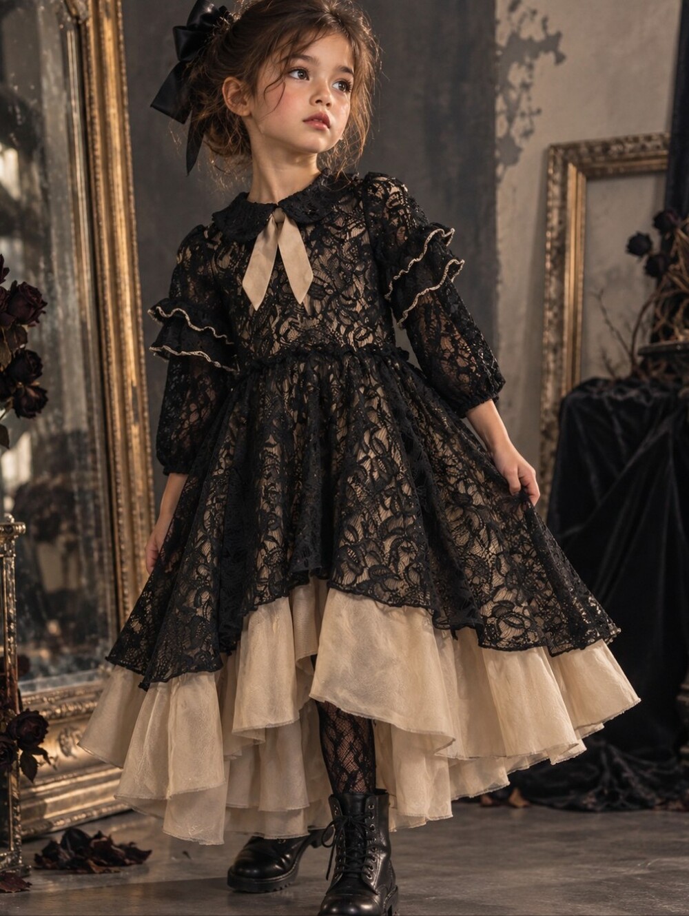 Mia Joy Joyfolie Girls Lace Tiered Ruffle Dress black Steampunk goth Size 5